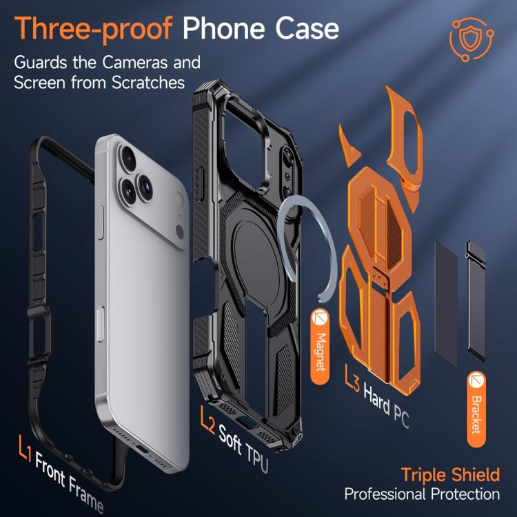 For iPhone 17 Pro Hidden Metal Holder Magnetic Shockproof Phone Case