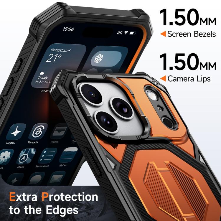 For iPhone 17 Pro Hidden Metal Holder Magnetic Shockproof Phone Case