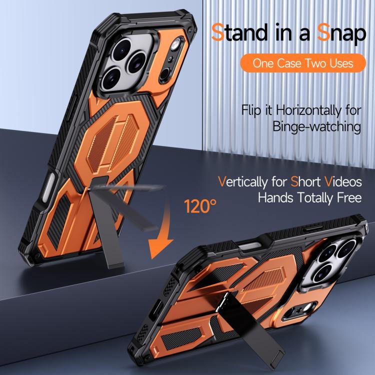 For iPhone 17 Pro Hidden Metal Holder Magnetic Shockproof Phone Case