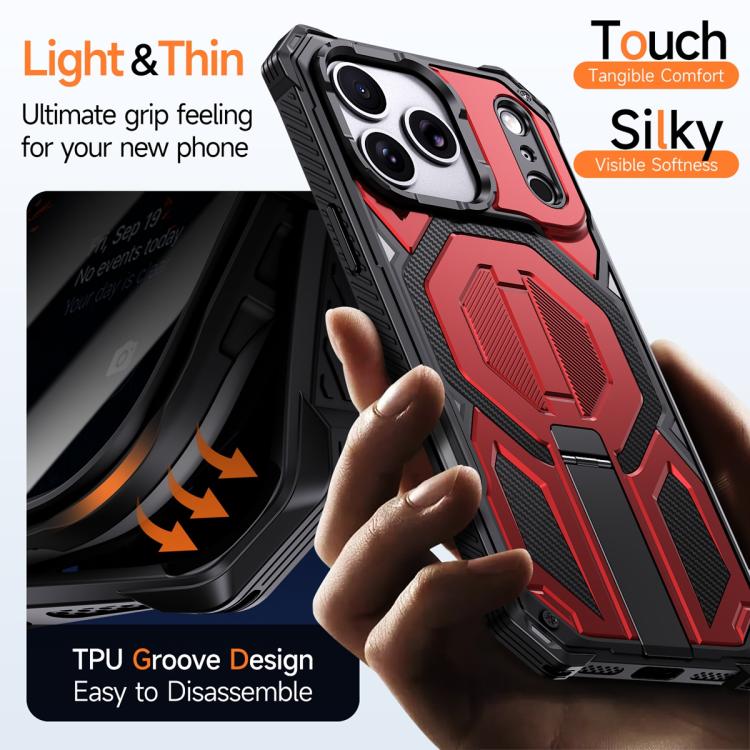 For iPhone 17 Pro Hidden Metal Holder Magnetic Shockproof Phone Case