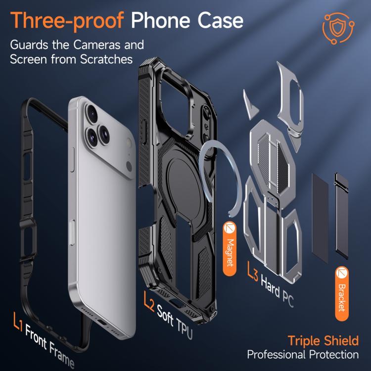 For iPhone 17 Pro Hidden Metal Holder Magnetic Shockproof Phone Case