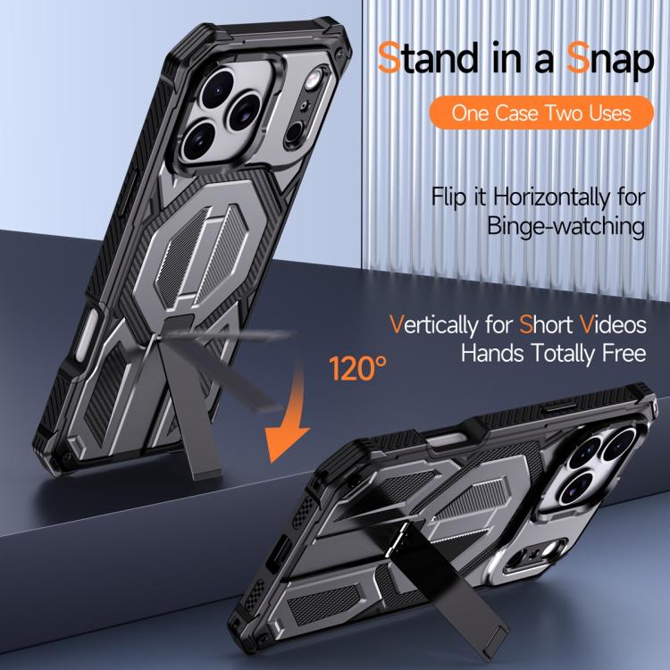 For iPhone 17 Pro Hidden Metal Holder Magnetic Shockproof Phone Case