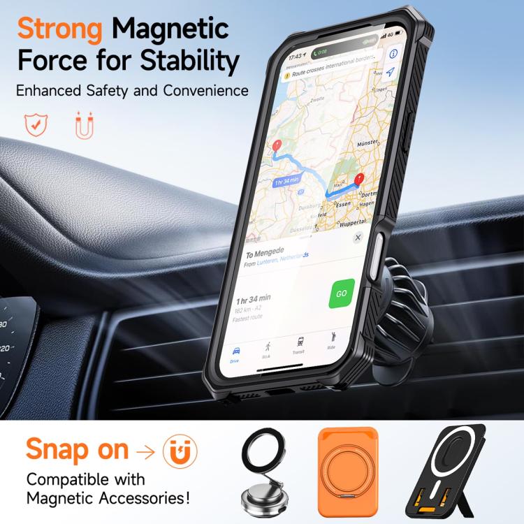 For iPhone 17 Pro Hidden Metal Holder Magnetic Shockproof Phone Case