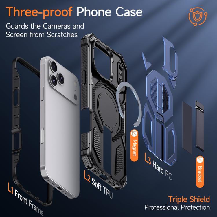 For iPhone 17 Pro Hidden Metal Holder Magnetic Shockproof Phone Case