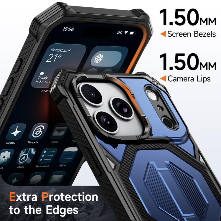 For iPhone 17 Pro Hidden Metal Holder Magnetic Shockproof Phone Case
