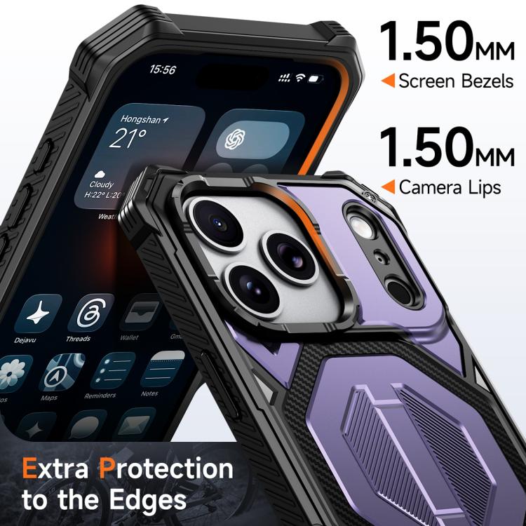 For iPhone 17 Pro Hidden Metal Holder Magnetic Shockproof Phone Case