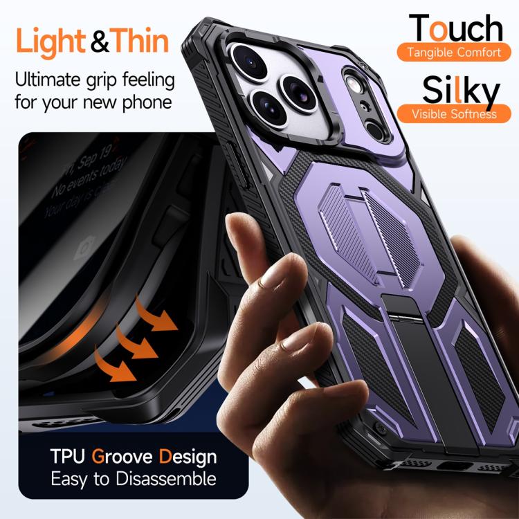For iPhone 17 Pro Hidden Metal Holder Magnetic Shockproof Phone Case