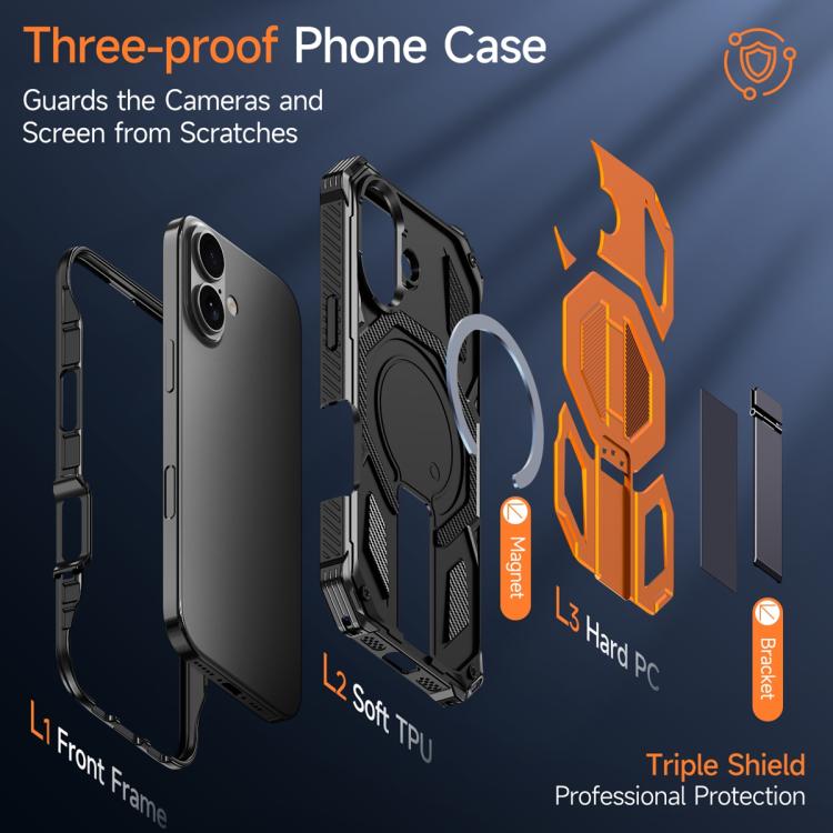 For iPhone 17 Hidden Metal Holder Magnetic Shockproof Phone Case