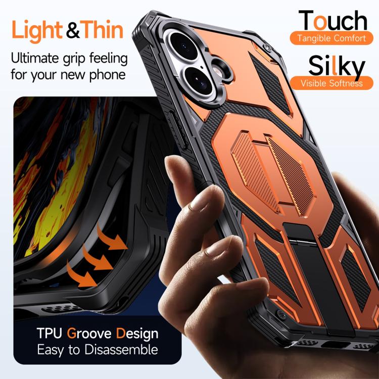 For iPhone 17 Hidden Metal Holder Magnetic Shockproof Phone Case