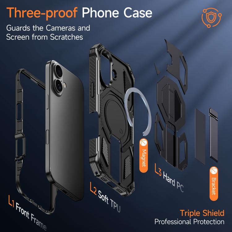 For iPhone 17 Hidden Metal Holder Magnetic Shockproof Phone Case