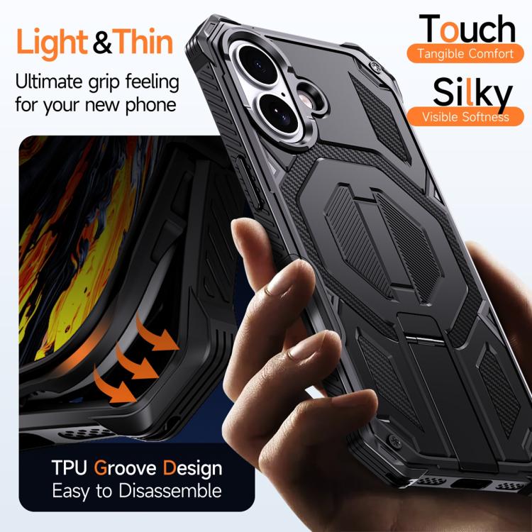 For iPhone 17 Hidden Metal Holder Magnetic Shockproof Phone Case