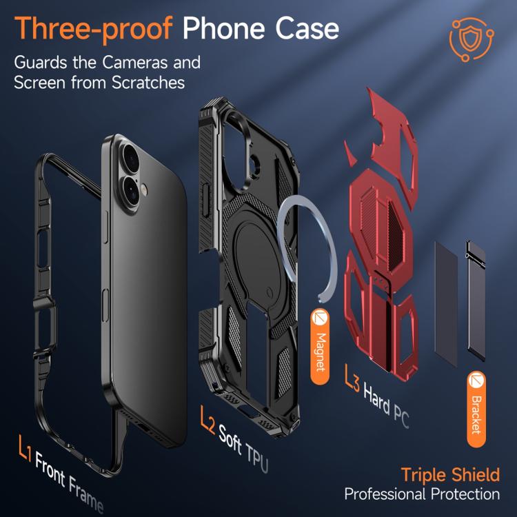 For iPhone 17 Hidden Metal Holder Magnetic Shockproof Phone Case