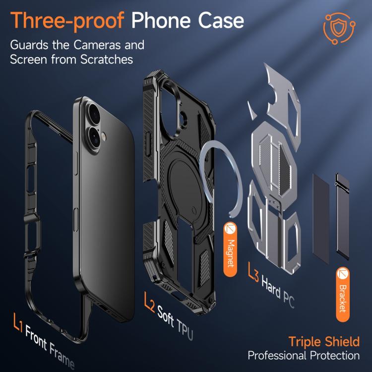 For iPhone 17 Hidden Metal Holder Magnetic Shockproof Phone Case