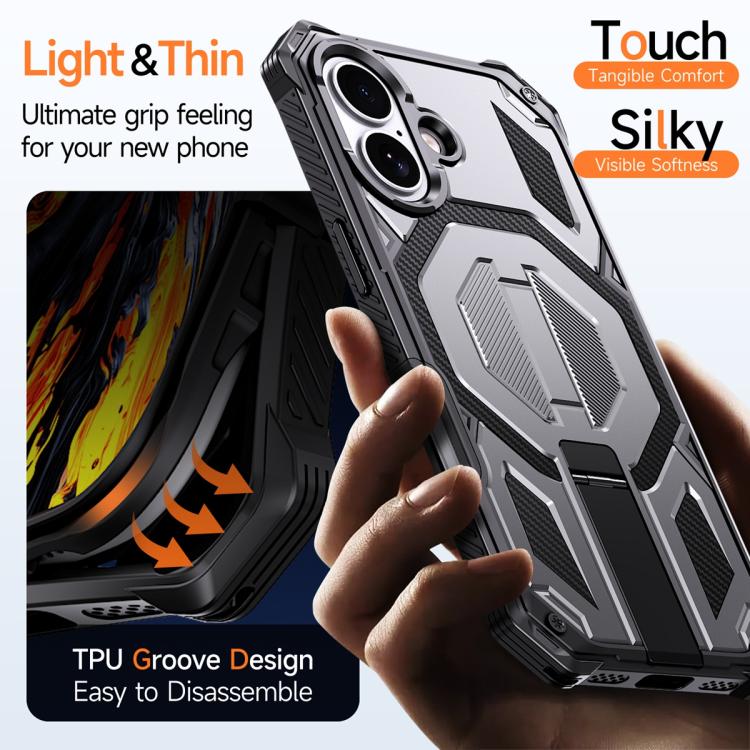 For iPhone 17 Hidden Metal Holder Magnetic Shockproof Phone Case
