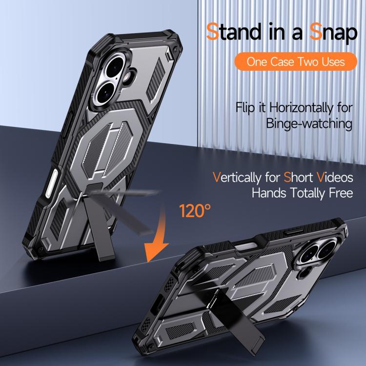 For iPhone 17 Hidden Metal Holder Magnetic Shockproof Phone Case