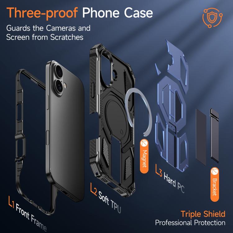 For iPhone 17 Hidden Metal Holder Magnetic Shockproof Phone Case