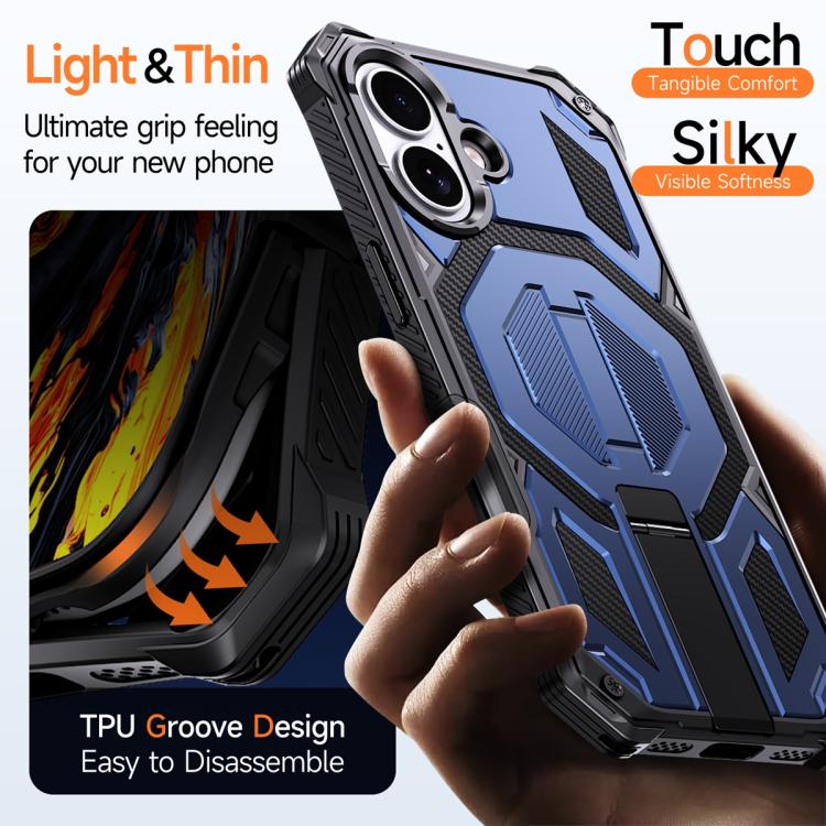 For iPhone 17 Hidden Metal Holder Magnetic Shockproof Phone Case