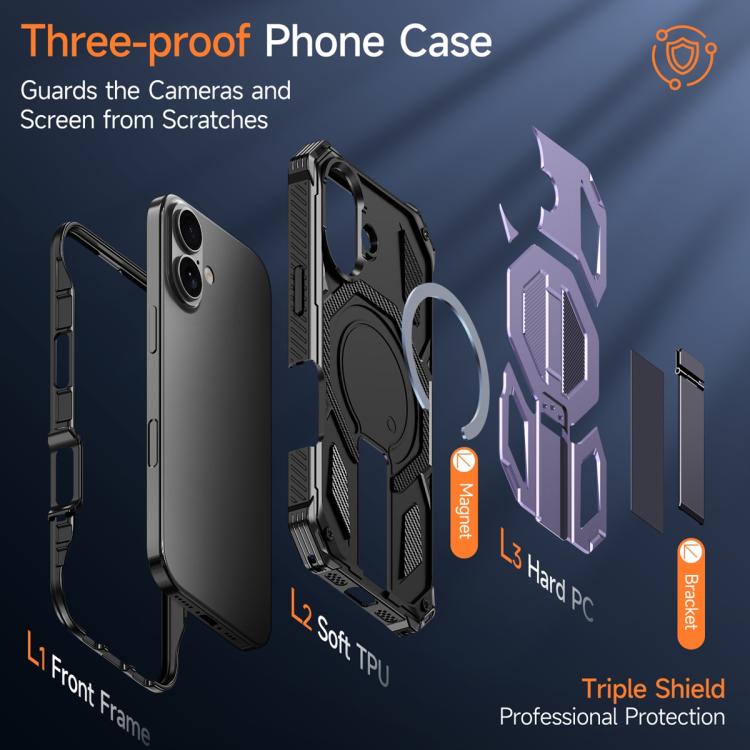 For iPhone 17 Hidden Metal Holder Magnetic Shockproof Phone Case