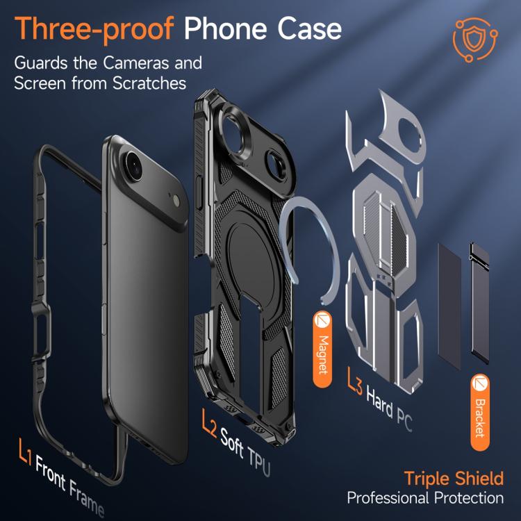 For iPhone Air Hidden Metal Holder Magnetic Shockproof Phone Case