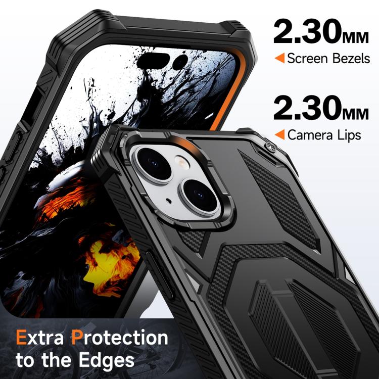 For iPhone 15 Hidden Metal Holder Magnetic Shockproof Phone Case