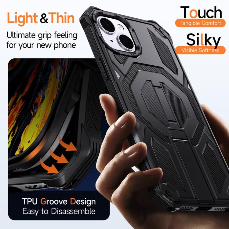For iPhone 15 Hidden Metal Holder Magnetic Shockproof Phone Case