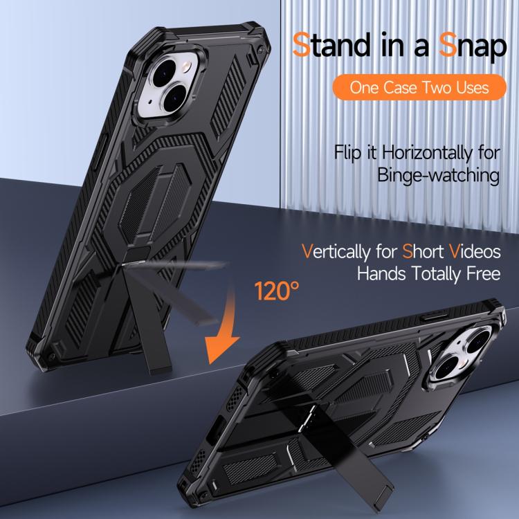 For iPhone 15 Hidden Metal Holder Magnetic Shockproof Phone Case
