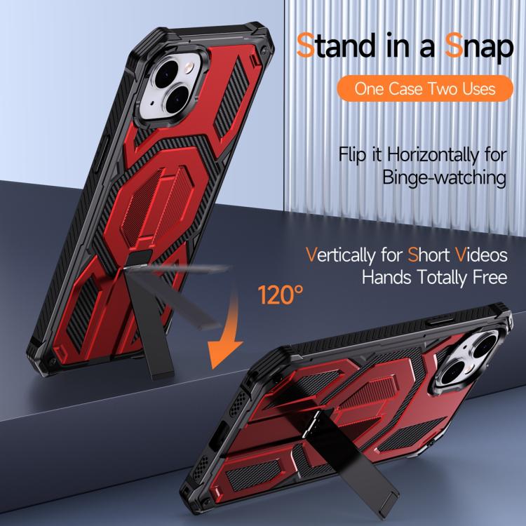 For iPhone 15 Hidden Metal Holder Magnetic Shockproof Phone Case