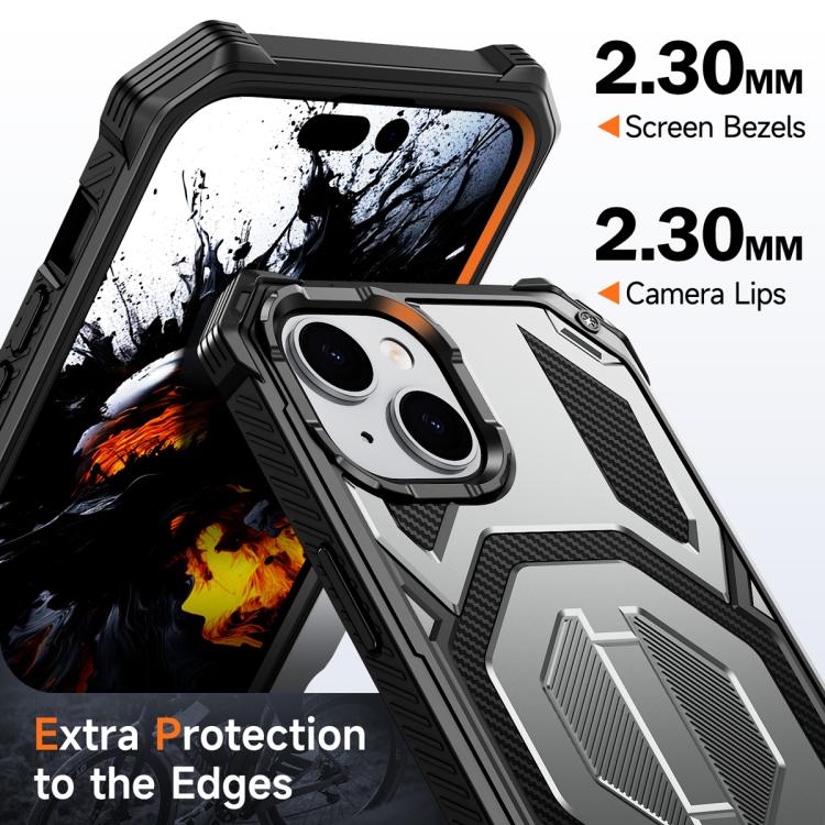 For iPhone 15 Hidden Metal Holder Magnetic Shockproof Phone Case
