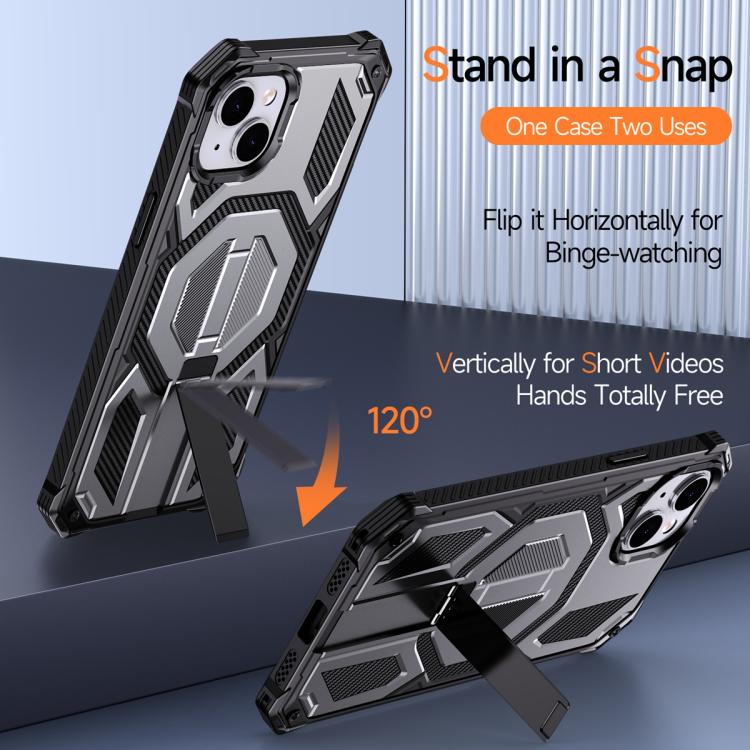 For iPhone 15 Hidden Metal Holder Magnetic Shockproof Phone Case