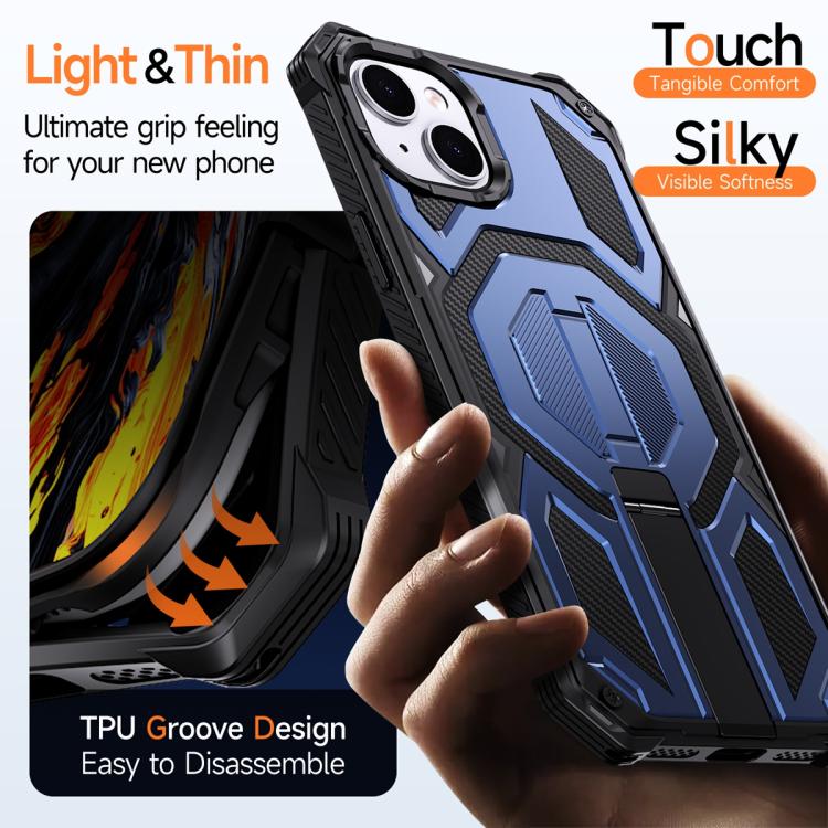 For iPhone 15 Hidden Metal Holder Magnetic Shockproof Phone Case