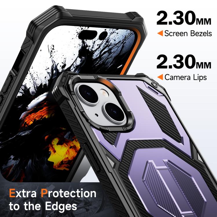 For iPhone 15 Hidden Metal Holder Magnetic Shockproof Phone Case