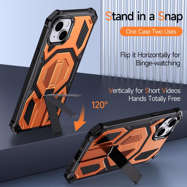 For iPhone 15 Plus / 14 Plus Hidden Metal Holder Magnetic Shockproof Phone Case