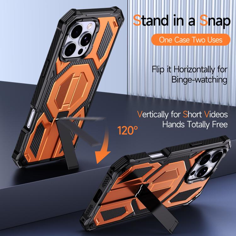 For iPhone 16 Pro Max Hidden Metal Holder Magnetic Shockproof Phone Case