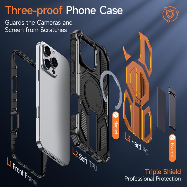 For iPhone 16 Pro Max Hidden Metal Holder Magnetic Shockproof Phone Case