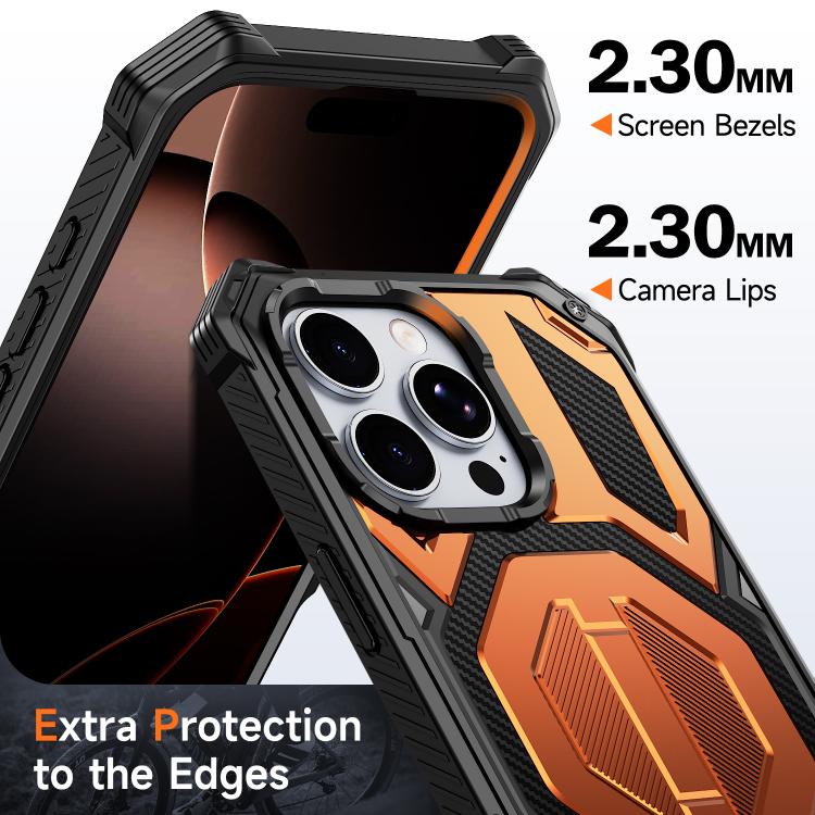For iPhone 16 Pro Max Hidden Metal Holder Magnetic Shockproof Phone Case