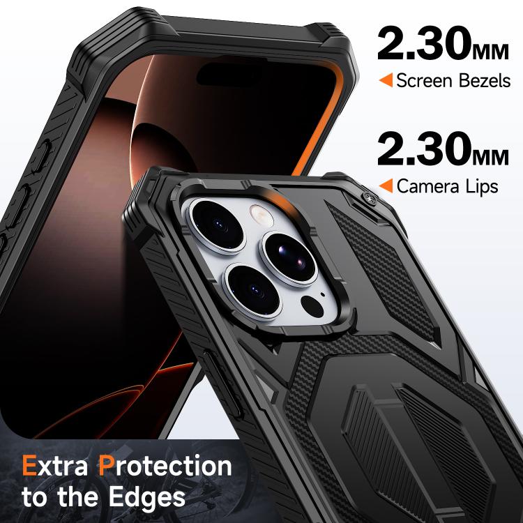 For iPhone 16 Pro Max Hidden Metal Holder Magnetic Shockproof Phone Case