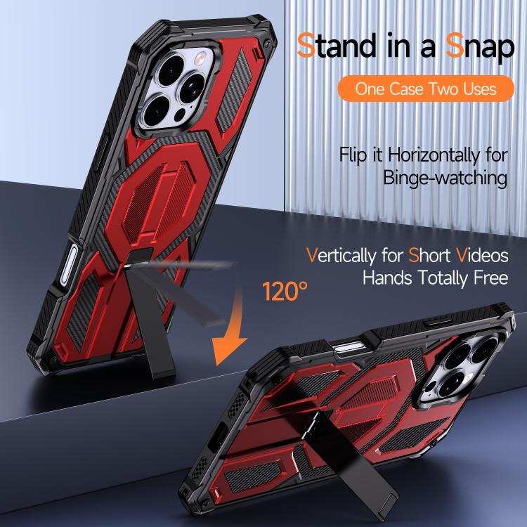 For iPhone 16 Pro Max Hidden Metal Holder Magnetic Shockproof Phone Case