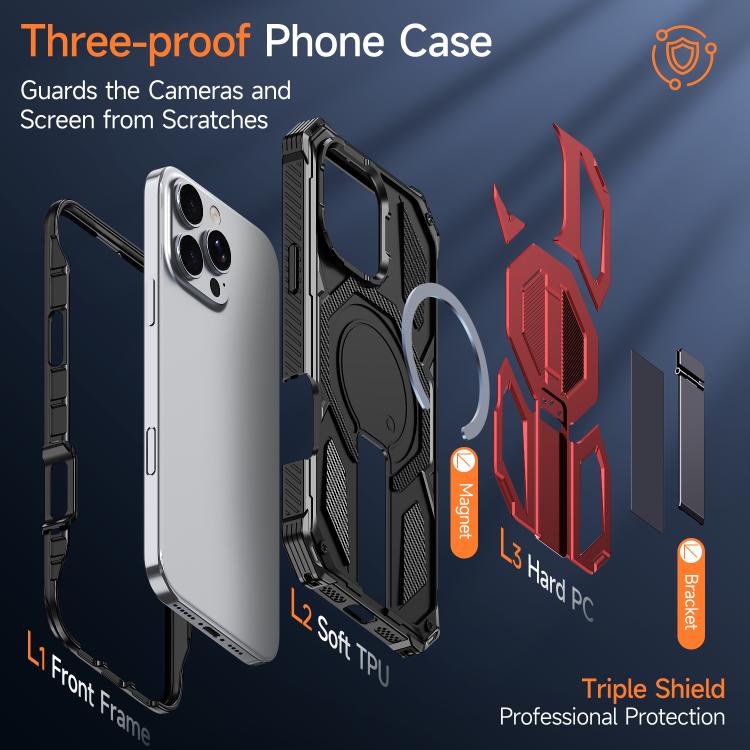 For iPhone 16 Pro Max Hidden Metal Holder Magnetic Shockproof Phone Case