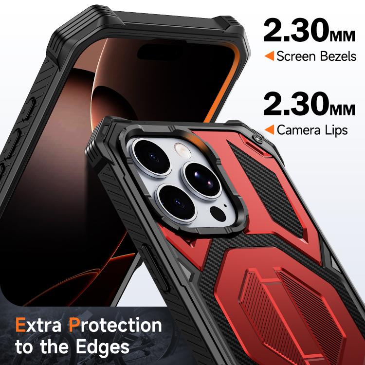For iPhone 16 Pro Max Hidden Metal Holder Magnetic Shockproof Phone Case