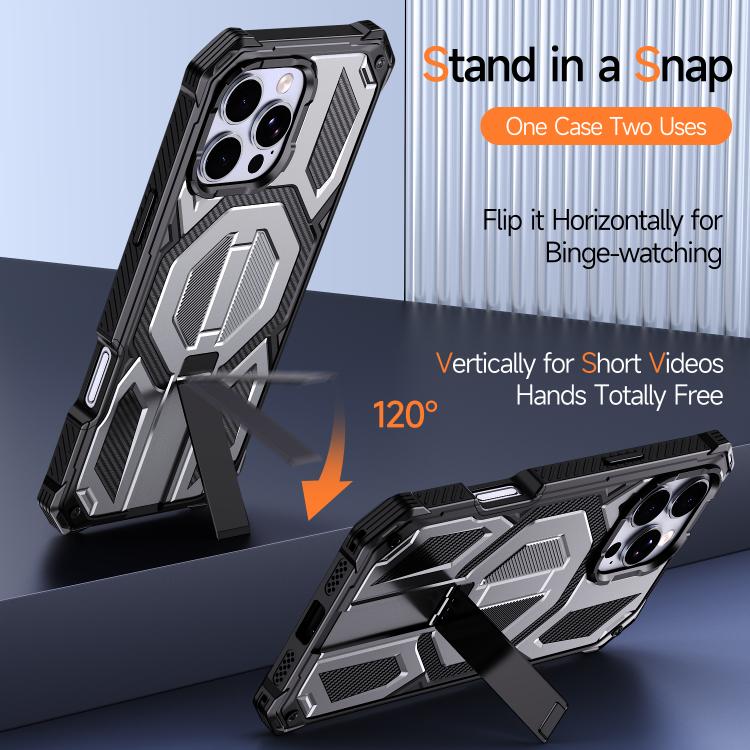 For iPhone 16 Pro Max Hidden Metal Holder Magnetic Shockproof Phone Case