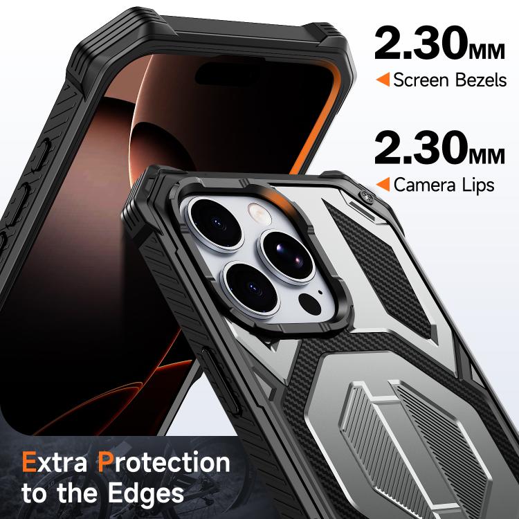 For iPhone 16 Pro Max Hidden Metal Holder Magnetic Shockproof Phone Case