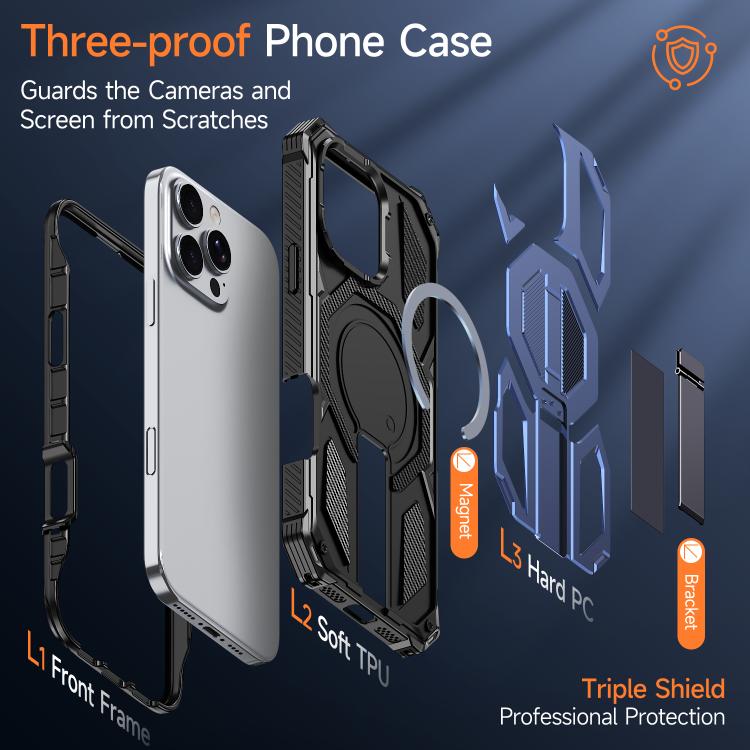 For iPhone 16 Pro Max Hidden Metal Holder Magnetic Shockproof Phone Case