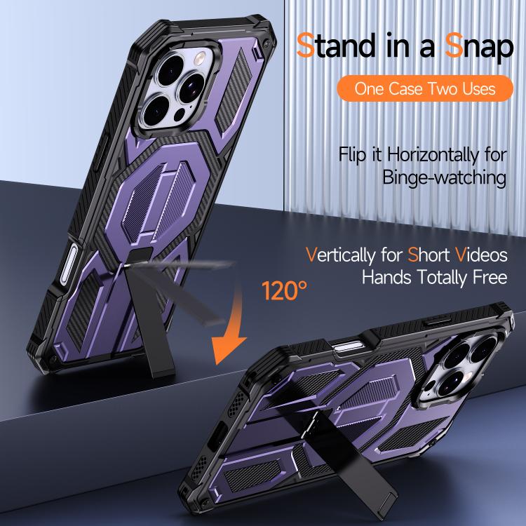 For iPhone 16 Pro Max Hidden Metal Holder Magnetic Shockproof Phone Case