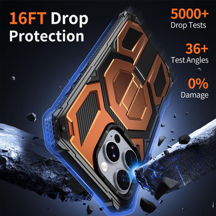 For iPhone 16 Pro Hidden Metal Holder Magnetic Shockproof Phone Case