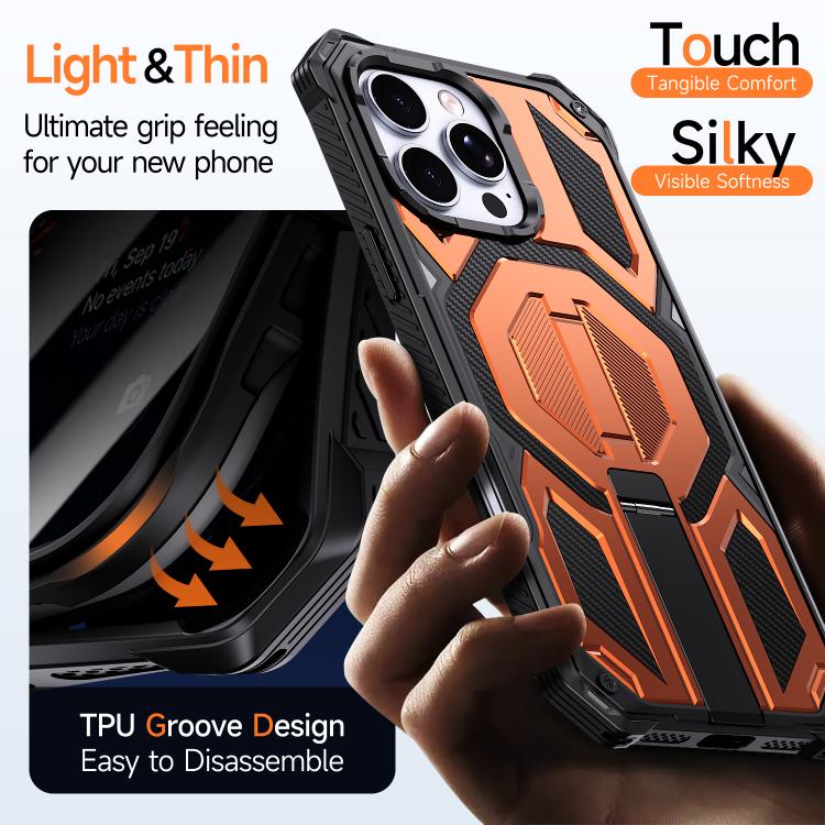 For iPhone 16 Pro Hidden Metal Holder Magnetic Shockproof Phone Case