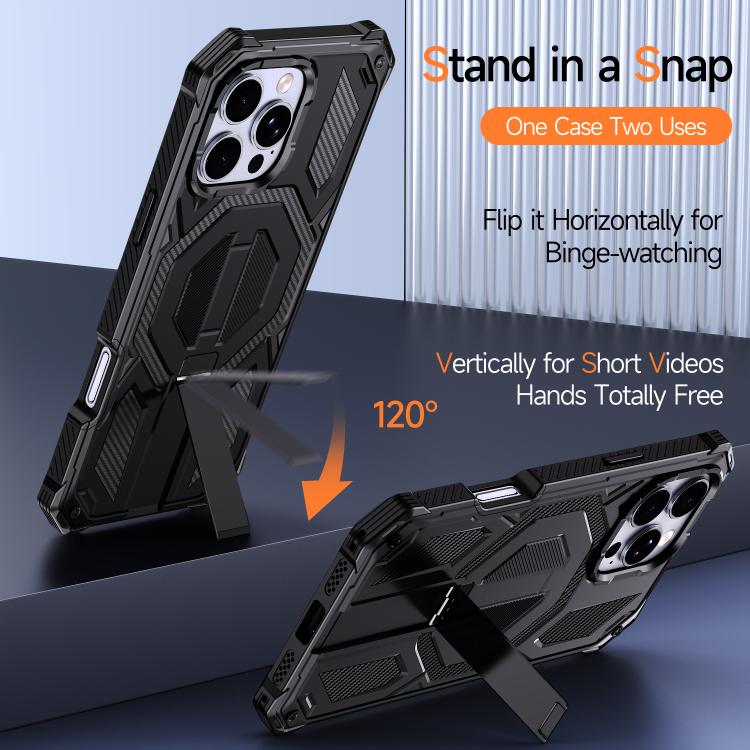 For iPhone 16 Pro Hidden Metal Holder Magnetic Shockproof Phone Case