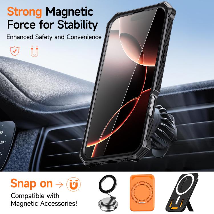 For iPhone 16 Pro Hidden Metal Holder Magnetic Shockproof Phone Case