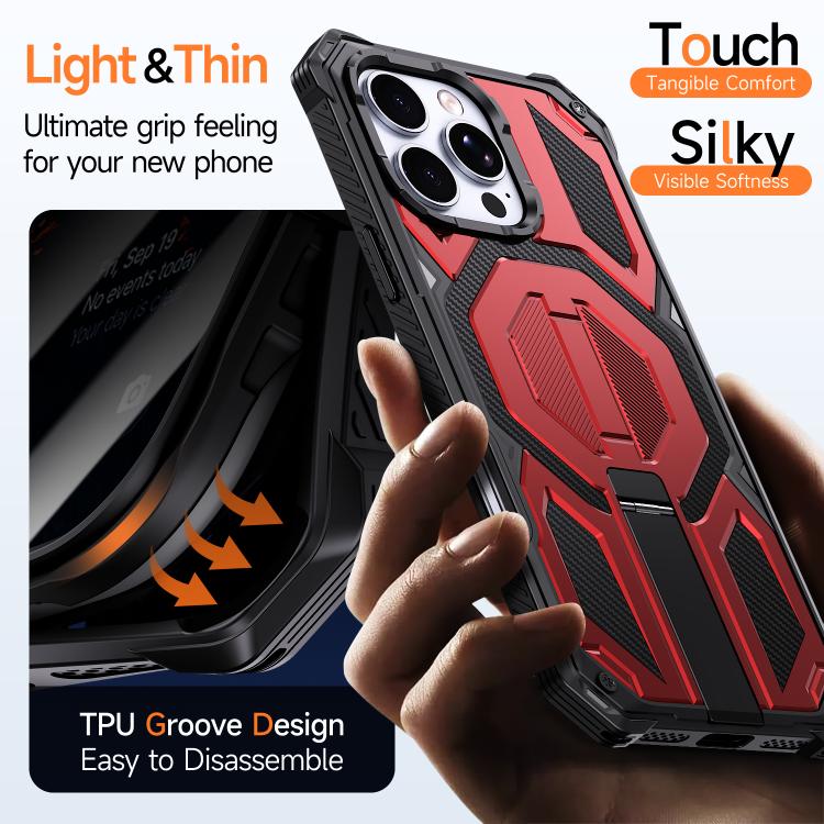For iPhone 16 Pro Hidden Metal Holder Magnetic Shockproof Phone Case