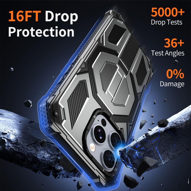 For iPhone 16 Pro Hidden Metal Holder Magnetic Shockproof Phone Case