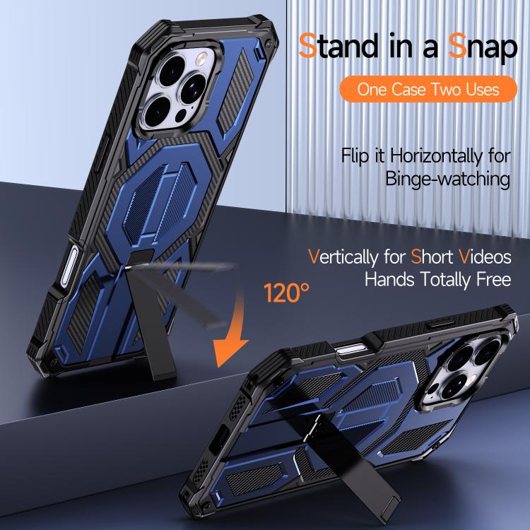 For iPhone 16 Pro Hidden Metal Holder Magnetic Shockproof Phone Case